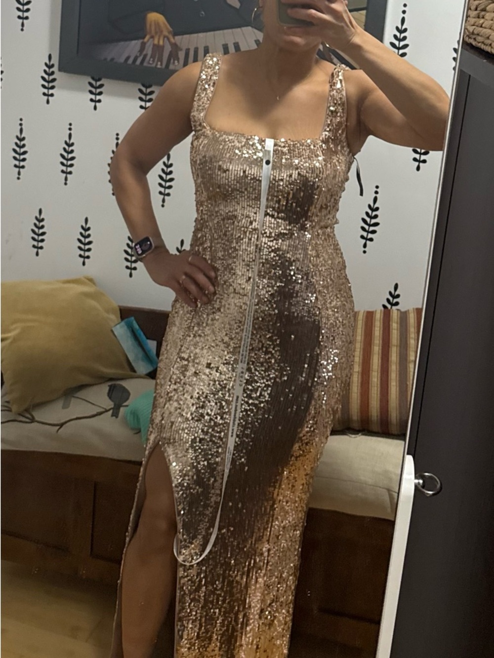 Club L London Rose Gold Sequin Maxi Dress